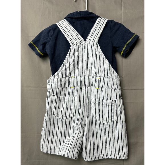 Little Lad Toddler Boy Striped Shorts Overalls and Blue Shirt, Size 24 months - Picture 3 of 6